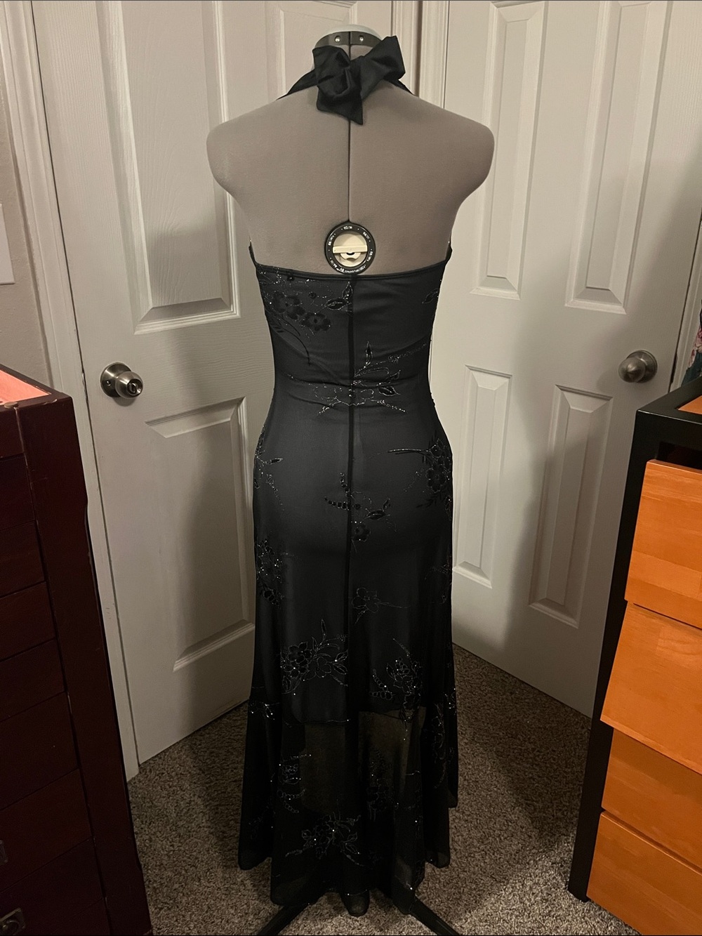 Taboo Y2K Fluttery Glitter Halter Midi Dress, Black & Baby Blue & Silver, Size S - Picture 3 of 5